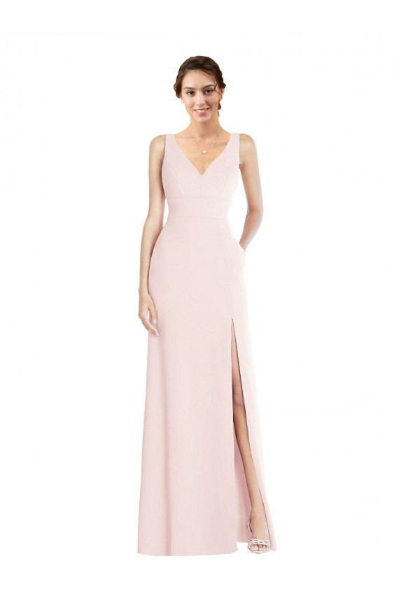 Wholesale Square Neck Low Back A-Line Prom Dress with Front Slit and Pockets UK