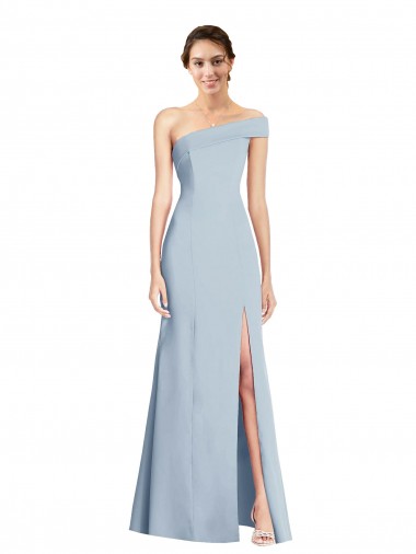 Wholesale Asymmetrical Off the Shoulder Cuff Trumpet Crepe Prom Dress With Front Slit UK