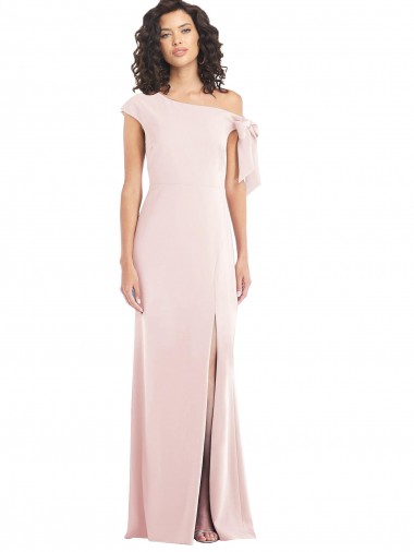 Wholesale Off the Shoulder Tie Detail Trumpet Crepe Prom Dress with Front Slit UK