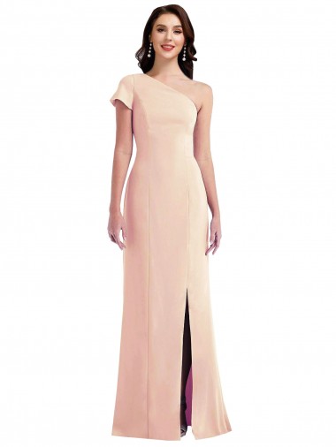 Wholesale One Shoulder Cap Sleeves Trumpet Crepe Prom Dress with Front Slit UK