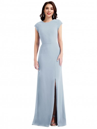 Wholesale Cap Sleeve Open Back Trumpet Crepe Prom Dress with Front Slit UK