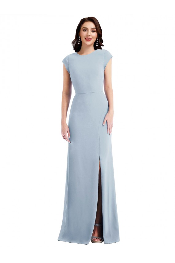 Wholesale Cap Sleeve Open Back Trumpet Crepe Prom Dress with Front Slit UK