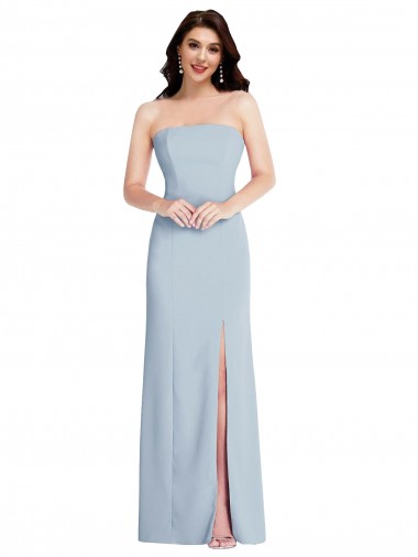 Wholesale Strapless Scoop Back Maxi Crepe Prom Dress with Front Slit UK