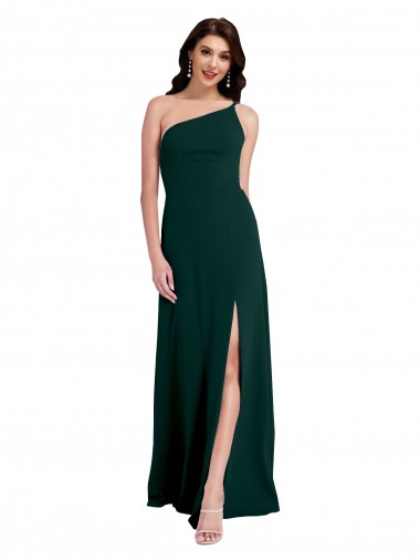 Wholesale A-Line Slim One Shoulder Crepe Prom Dress with Asymmetrical Straps and Side Slit UK