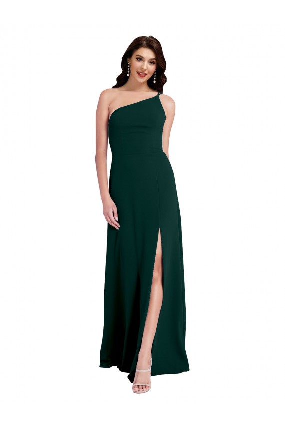 Wholesale A-Line Slim One Shoulder Crepe Prom Dress with Asymmetrical Straps and Side Slit UK