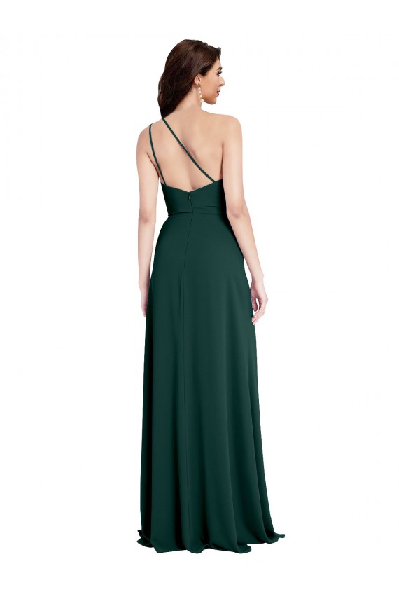 Wholesale A-Line Slim One Shoulder Crepe Prom Dress with Asymmetrical Straps and Side Slit UK