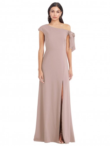 Wholesale Off the Shoulder Tie Detail Maxi Crepe Prom Dress with Front Slit UK