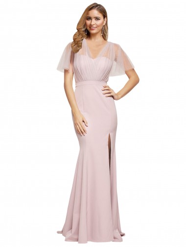 Wholesale Crepe Long Sweetheart Neckline Prom Dress with Tulle Overlay Shoulders UK