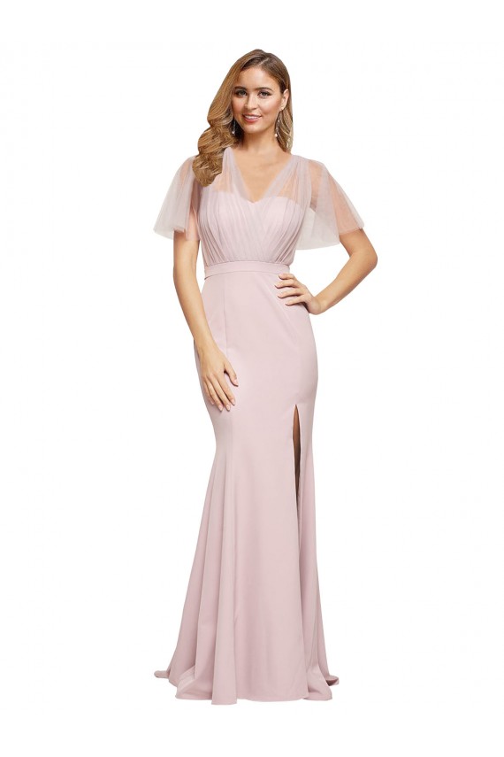 Wholesale Crepe Long Sweetheart Neckline Prom Dress with Tulle Overlay Shoulders UK