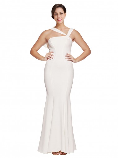 Wholesale Full Length Square Neck Crepe Prom Dress with Asymmetrical Straps and Bow Back UK