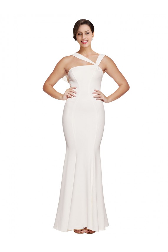 Wholesale Full Length Square Neck Crepe Prom Dress with Asymmetrical Straps and Bow Back UK