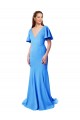 Wholesale Short Sleeves Long V-Neck Crepe Prom Dress with V-Back UK