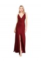 Wholesale Floor Length Deep V-Back Stretch Satin Prom Dress with Front Slit UK