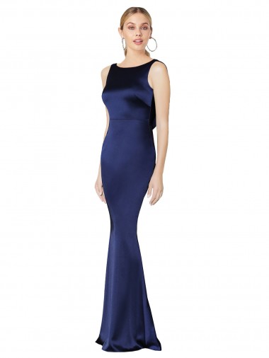 Wholesale Sheath High Neck Stretch Satin Prom Dress Low Back UK