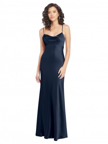 Wholesale Cowl Neck Long Empire Waist Stretch Satin Prom Dress with Open Back UK