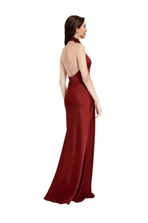 Wholesale Backless Halter Long Stretch Satin Prom Dress UK