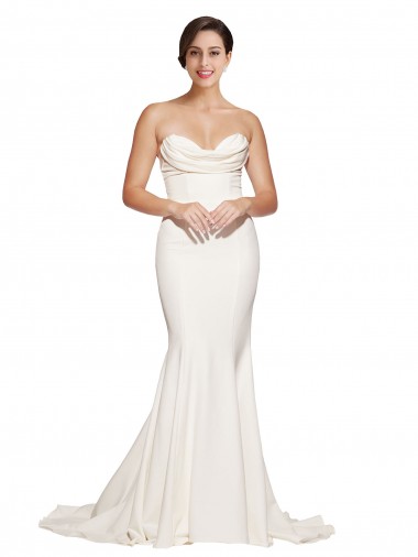 Wholesale Strapless Cowl Neck Sweep Train Stretch Satin Prom Dress UK