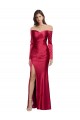 Wholesale Long Sleeves Off the Shoulder Stretch Satin Prom Dress with High Side Split UK