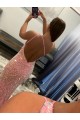 Wholesale Open Back One Shoulder Sleeveless Long Sweep Train Velvet Sequin Prom Dress UK