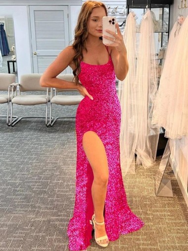 Wholesale Spaghetti Straps Sleeveless Long Velvet Sequin Prom Dress with Slit and Criss Cross Open Back UK