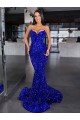 Wholesale Mermaid Spaghetti Straps Sleeveless Long Sweep Train Velvet Sequin Prom Dress UK