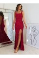 Wholesale Square Neck Sleeveless Long Velvet Sequin Prom Dress with Slit UK