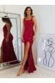 Wholesale Square Neck Sleeveless Long Velvet Sequin Prom Dress with Slit UK