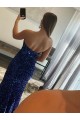 Wholesale Strapless Sleeveless Long Sweep Train Velvet Sequin Prom Dress with Side Slit UK