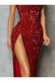 Wholesale Strapless Sleeveless Long Floor Length Velvet Sequin Prom Dress High Side Slit UK