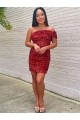 Wholesale Short One Shoulder Sleeveless Velvet Sequin Cocktail Prom Dress UK