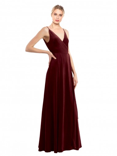 Wholesale Faux Wrap V-Neck Sleek Long Velvet Prom Dress UK