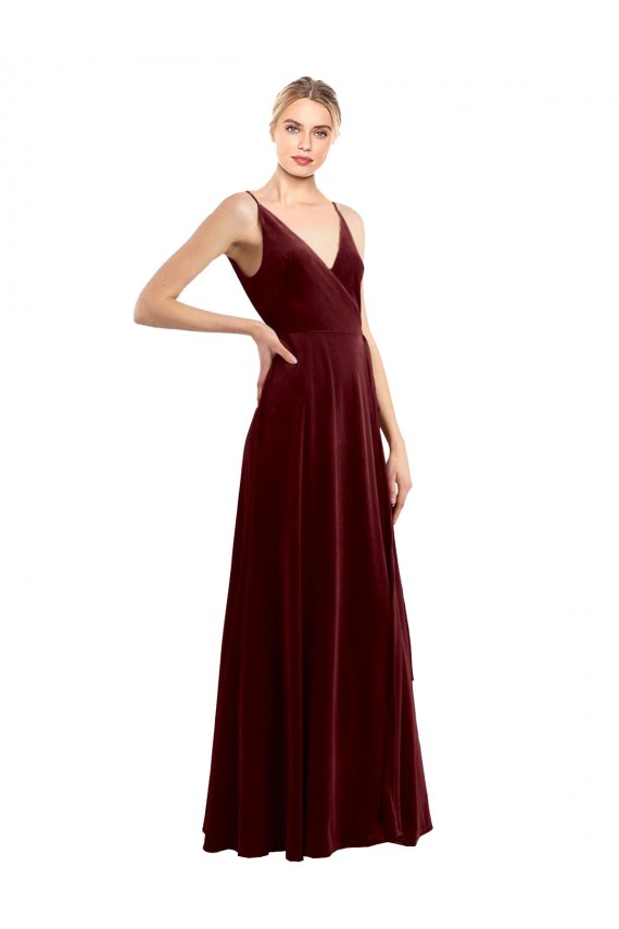 Wholesale Faux Wrap V-Neck Sleek Long Velvet Prom Dress UK