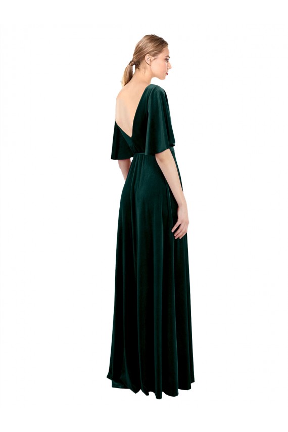 Wholesale Deep V-Neck Flutter Sleeves Long Velvet Wrap Prom Dress UK