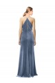 Wholesale Halter Cowl Neck Long A-Line Velvet Prom Dress with Keyhole Back UK