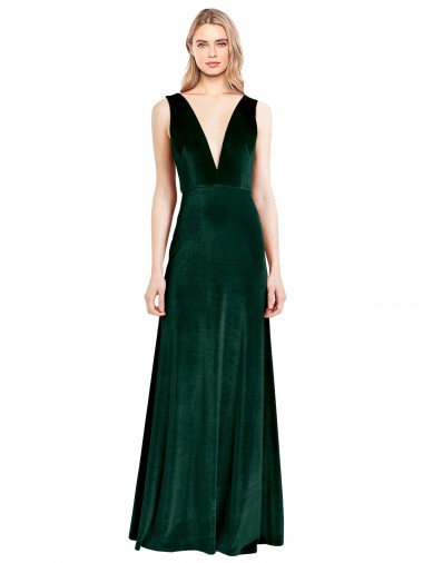 Wholesale Daring Deep V-Neck Long Full Length Velvet Prom Dress UK