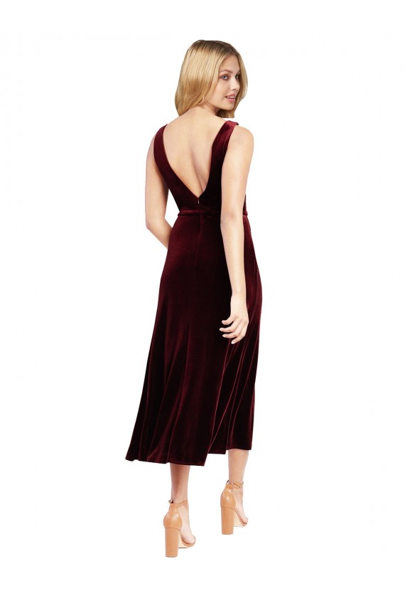 Wholesale Daring Plunging V-Neckline Short Midi Length Velvet Cocktail Prom Dress / Homecoming Dress UK