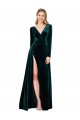 Wholesale Deep V-Neck Long Sleeves Velvet Prom Dress with High Side Split UK