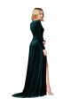 Wholesale Deep V-Neck Long Sleeves Velvet Prom Dress with High Side Split UK