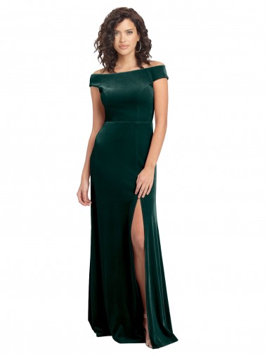 Wholesale Floor Length Cap Sleeves Long Velvet Prom Dress with High Side Slit UK