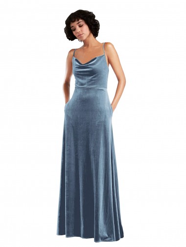 Wholesale Sleek Cowl Neck Velvet Maxi Prom Dress with Pockets UK