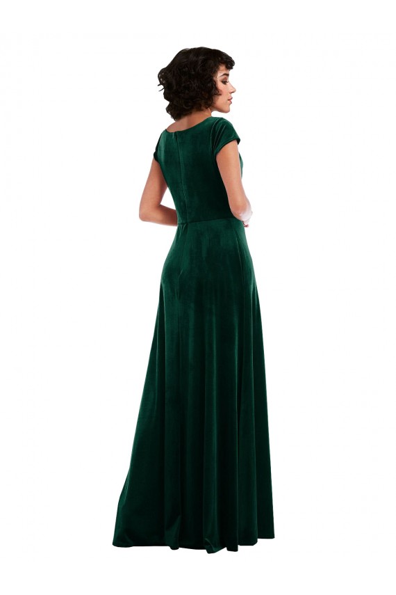 Wholesale Cowl Neck Cap Sleeve Velvet Maxi Prom Dress with Pockets UK