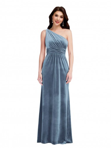 Wholesale One Shoulder Draped Velvet Maxi Prom Dress UK