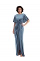 Wholesale Flutter Sleeve Open Back Velvet Maxi Prom Dress with Pockets & Draped Wrap Skirt UK