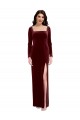 Wholesale Sleek Square Neck Spaghetti Straps Velvet Prom Dress with Side Slit UK