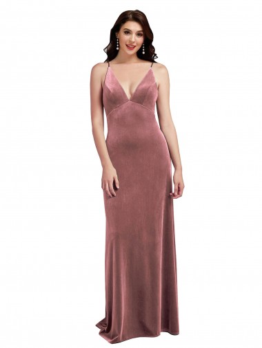 Wholesale Low Scoop Back Long V-Neck Velvet Slip Prom Dress UK