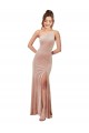 Wholesale One Shoulder Stretch Velvet Prom Dress with Front Slit UK