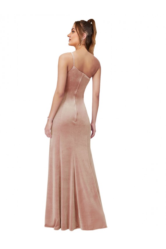 Wholesale One Shoulder Stretch Velvet Prom Dress with Front Slit UK