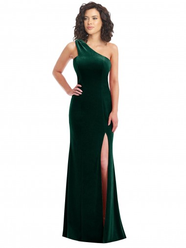 Wholesale One Shoulder Velvet Trumpet Prom Dress with Front Slit UK