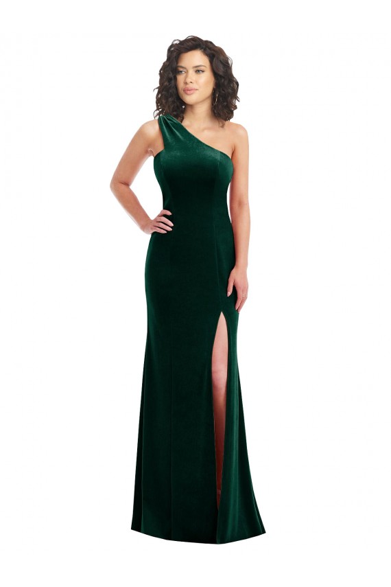 Wholesale One Shoulder Velvet Trumpet Prom Dress with Front Slit UK