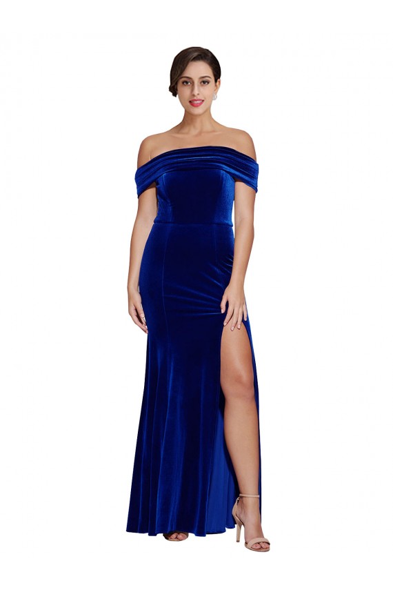 Wholesale Full Length Long Velvet Prom Dress with Side Split UK